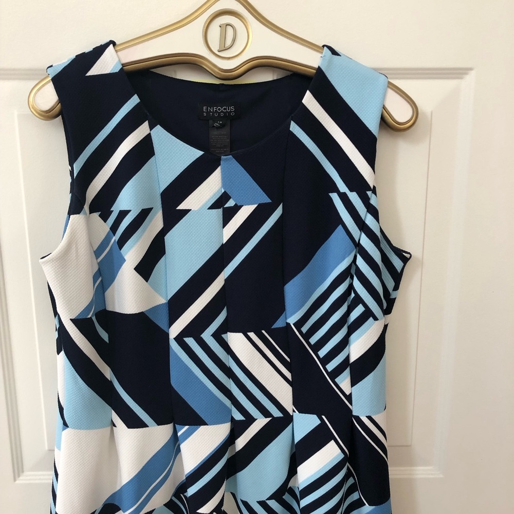 Enfocus Studio Geometric Patterned Dress In Shades Of Blue & White